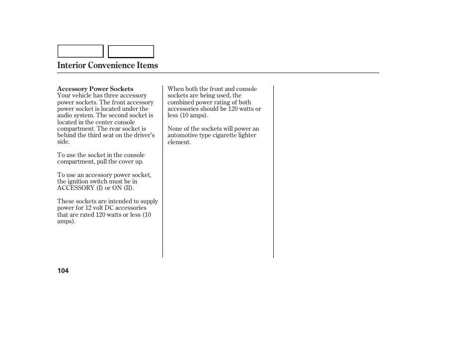 Interior convenience items | Acura 2005 MDX - Owner's Manual User Manual | Page 106 / 312