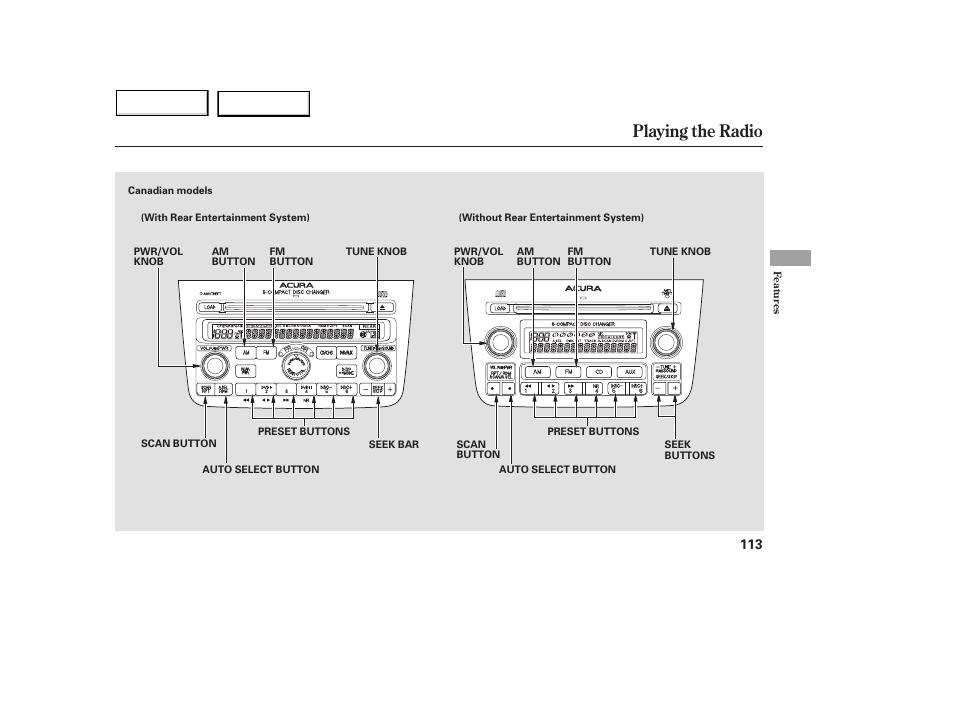 Playing the radio | Acura 2005 MDX - Owner's Manual User Manual | Page 115 / 312