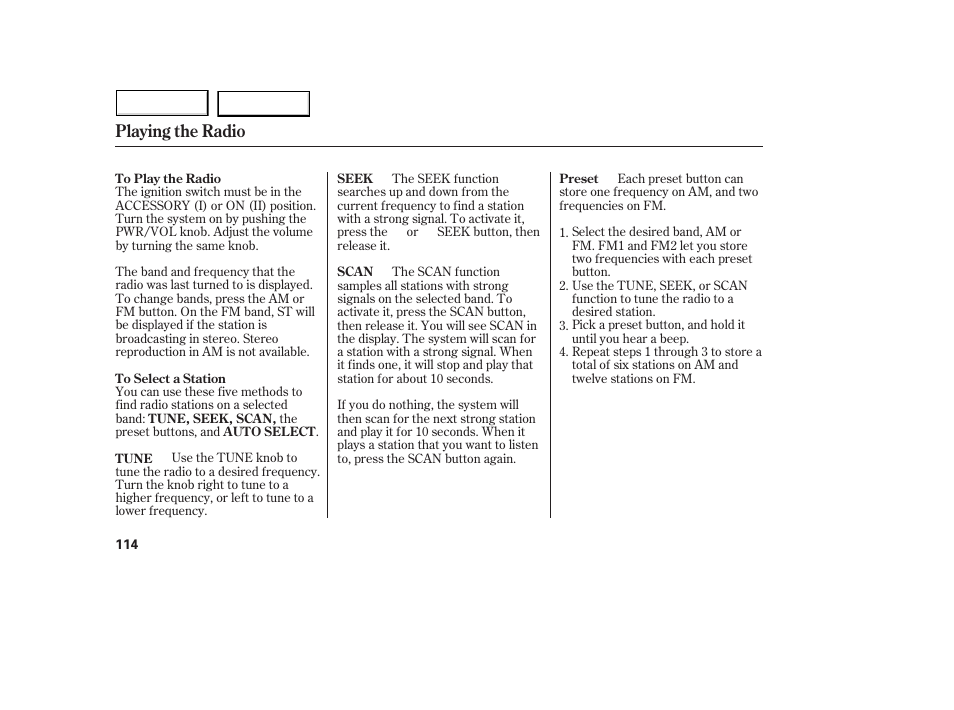 Playing the radio | Acura 2005 MDX - Owner's Manual User Manual | Page 116 / 312