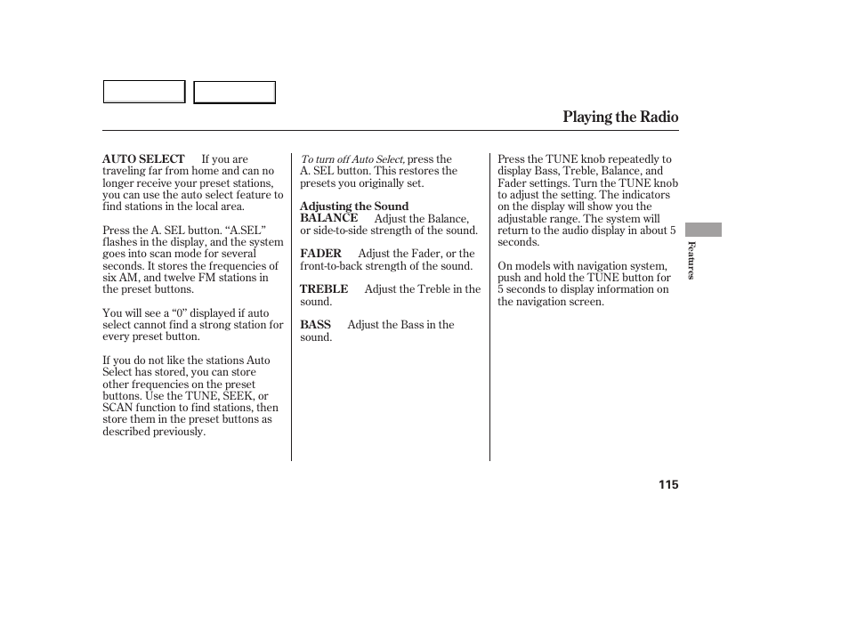 Playing the radio | Acura 2005 MDX - Owner's Manual User Manual | Page 117 / 312