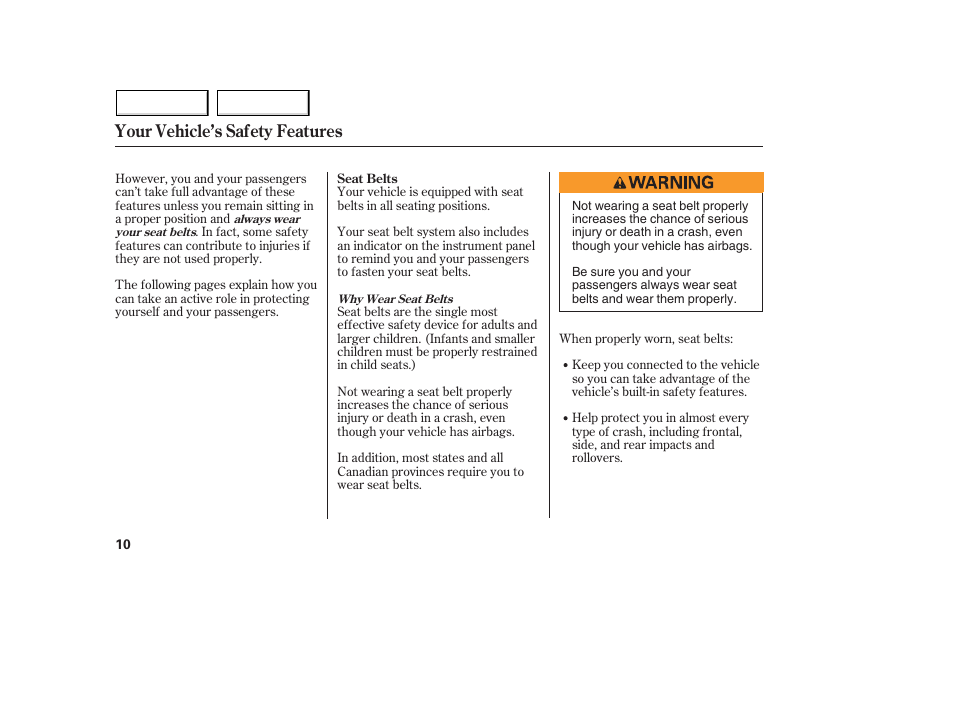 Your vehicle’s safety features | Acura 2005 MDX - Owner's Manual User Manual | Page 12 / 312