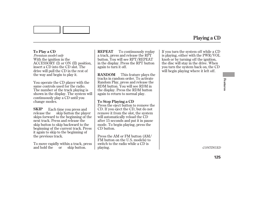 Playing a cd | Acura 2005 MDX - Owner's Manual User Manual | Page 127 / 312