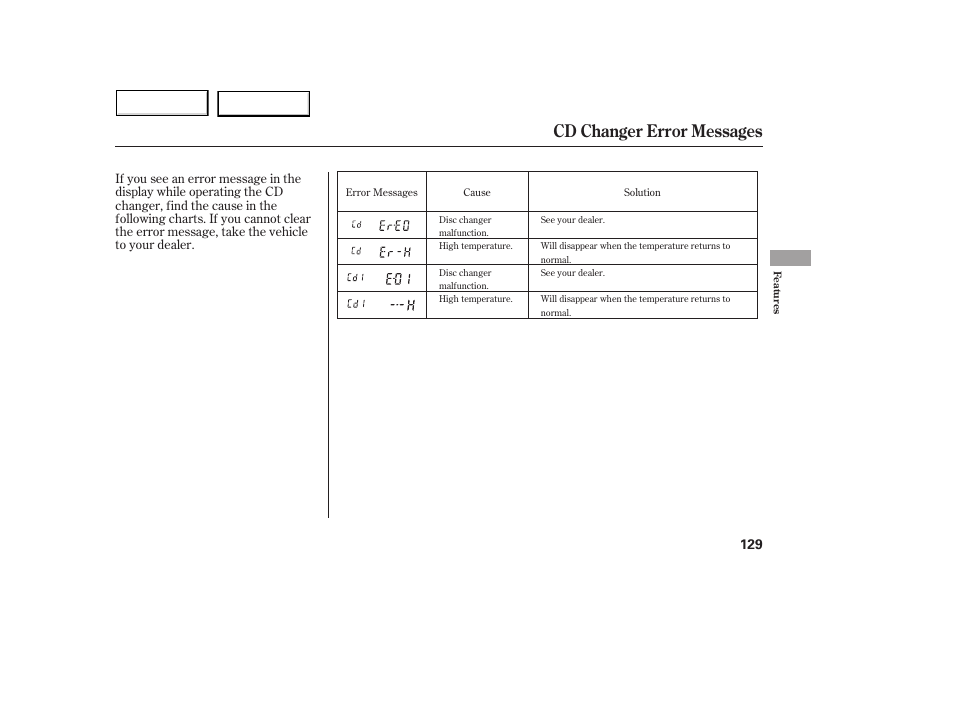 Cd changer error messages | Acura 2005 MDX - Owner's Manual User Manual | Page 131 / 312