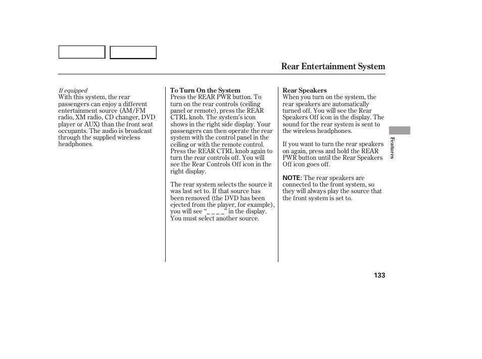 Rear entertainment system | Acura 2005 MDX - Owner's Manual User Manual | Page 135 / 312