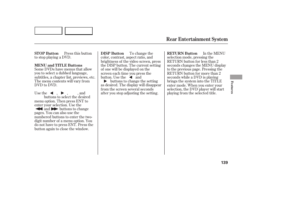 Rear entertainment system | Acura 2005 MDX - Owner's Manual User Manual | Page 141 / 312