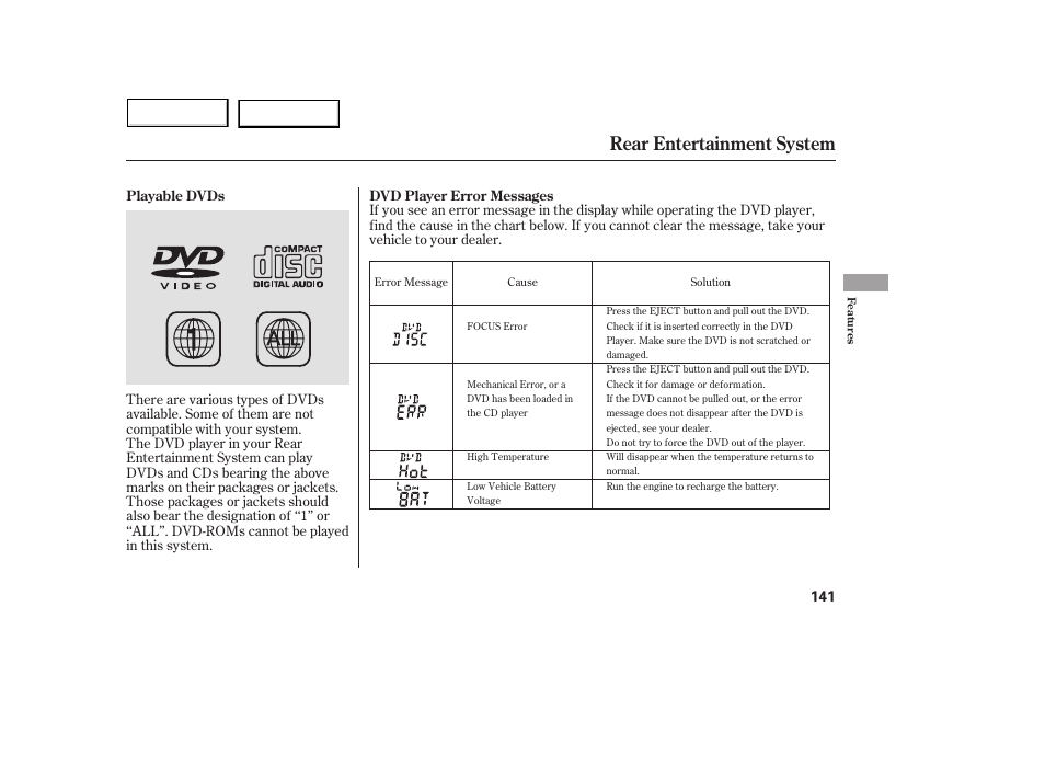 Rear entertainment system | Acura 2005 MDX - Owner's Manual User Manual | Page 143 / 312