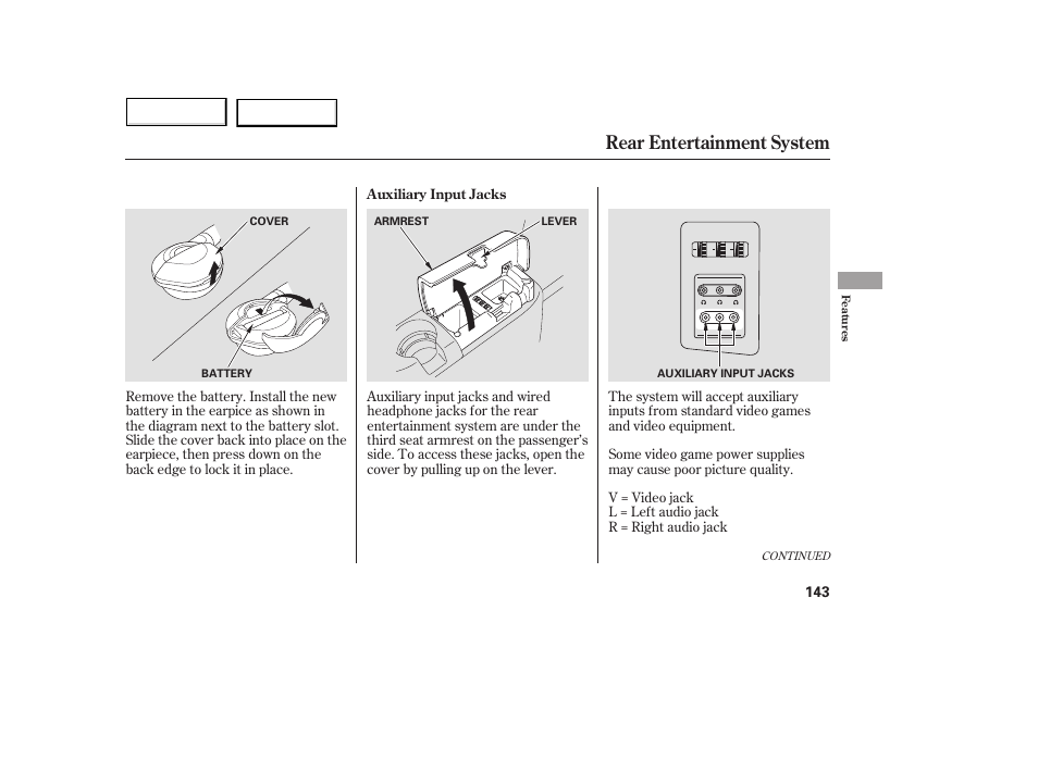 Rear entertainment system | Acura 2005 MDX - Owner's Manual User Manual | Page 145 / 312