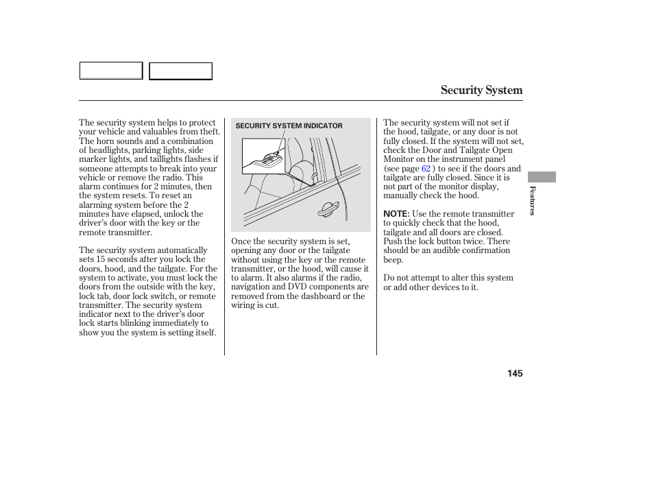 Security system | Acura 2005 MDX - Owner's Manual User Manual | Page 147 / 312