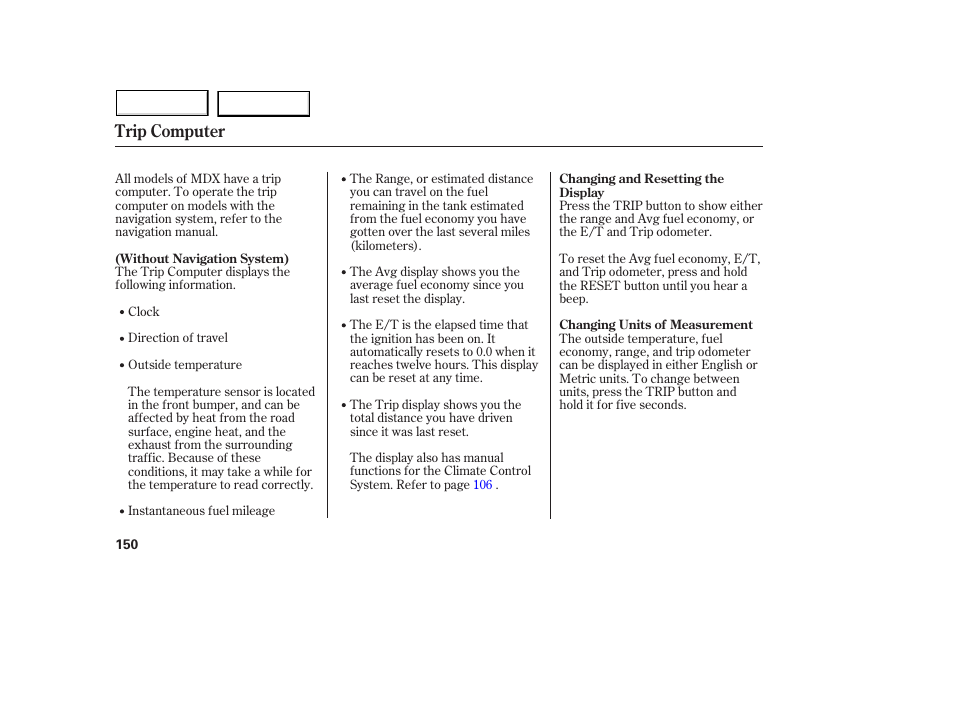 Trip computer | Acura 2005 MDX - Owner's Manual User Manual | Page 152 / 312