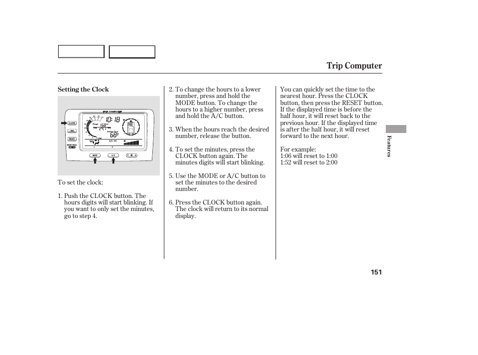 Trip computer | Acura 2005 MDX - Owner's Manual User Manual | Page 153 / 312