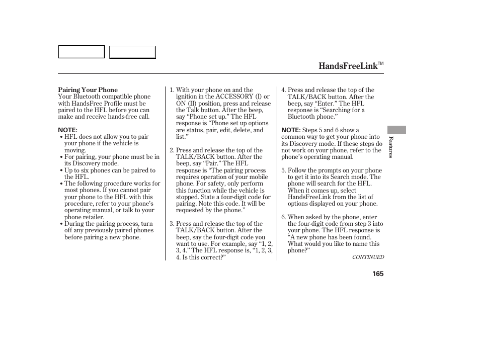 Handsfreelink | Acura 2005 MDX - Owner's Manual User Manual | Page 167 / 312