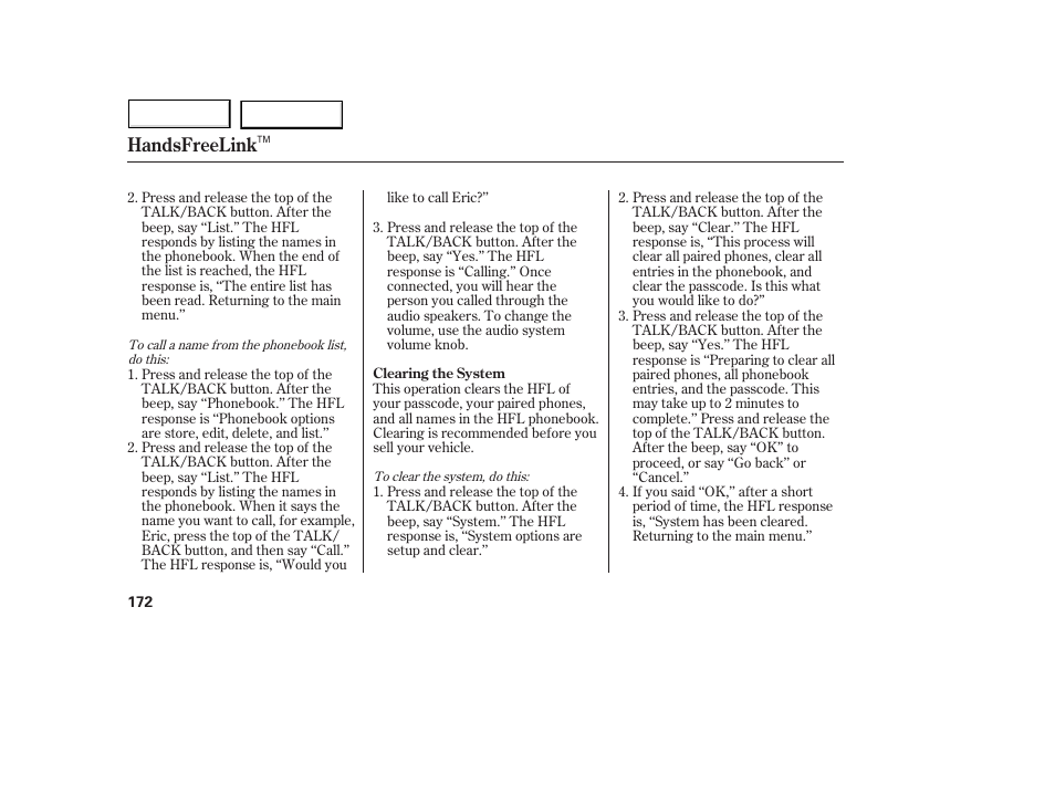 Handsfreelink | Acura 2005 MDX - Owner's Manual User Manual | Page 174 / 312