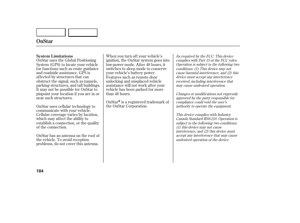 Onstar | Acura 2005 MDX - Owner's Manual User Manual | Page 186 / 312
