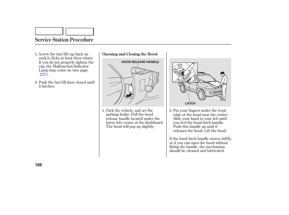 Service station procedure | Acura 2005 MDX - Owner's Manual User Manual | Page 190 / 312