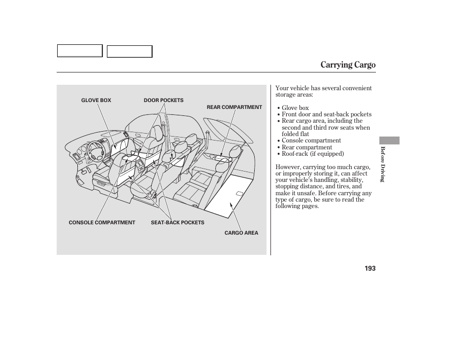 Carrying cargo | Acura 2005 MDX - Owner's Manual User Manual | Page 195 / 312