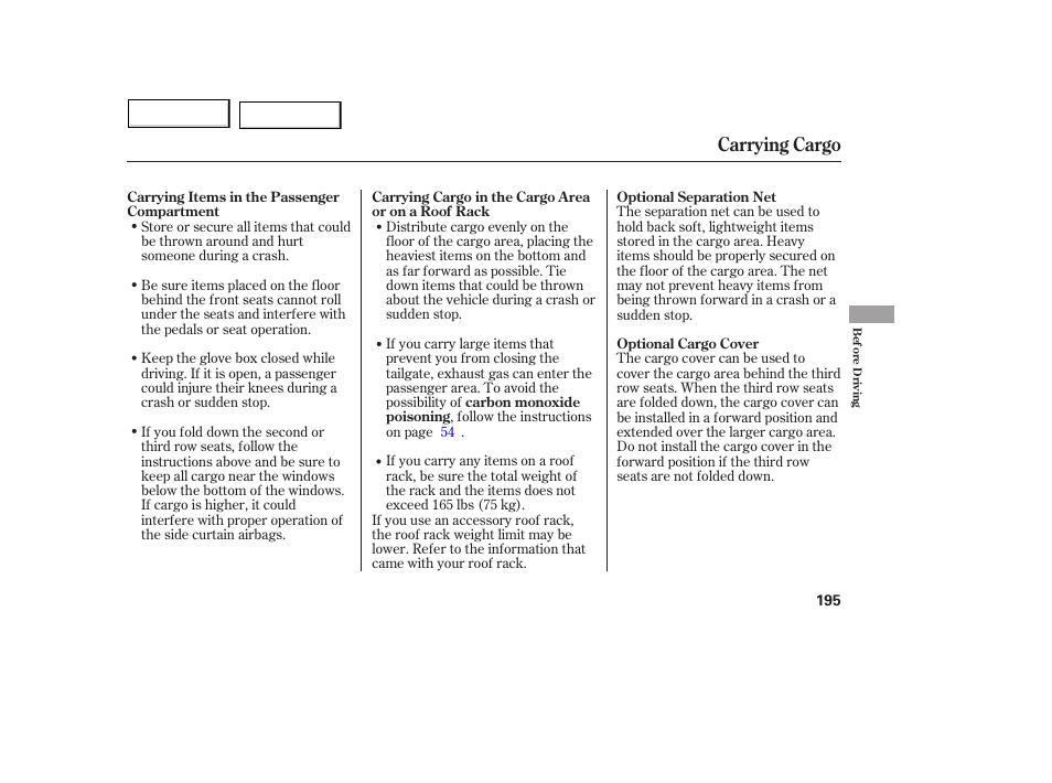 Carrying cargo | Acura 2005 MDX - Owner's Manual User Manual | Page 197 / 312
