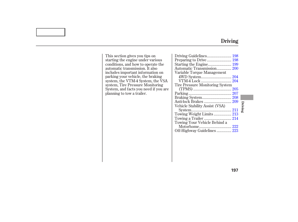 Driving | Acura 2005 MDX - Owner's Manual User Manual | Page 199 / 312