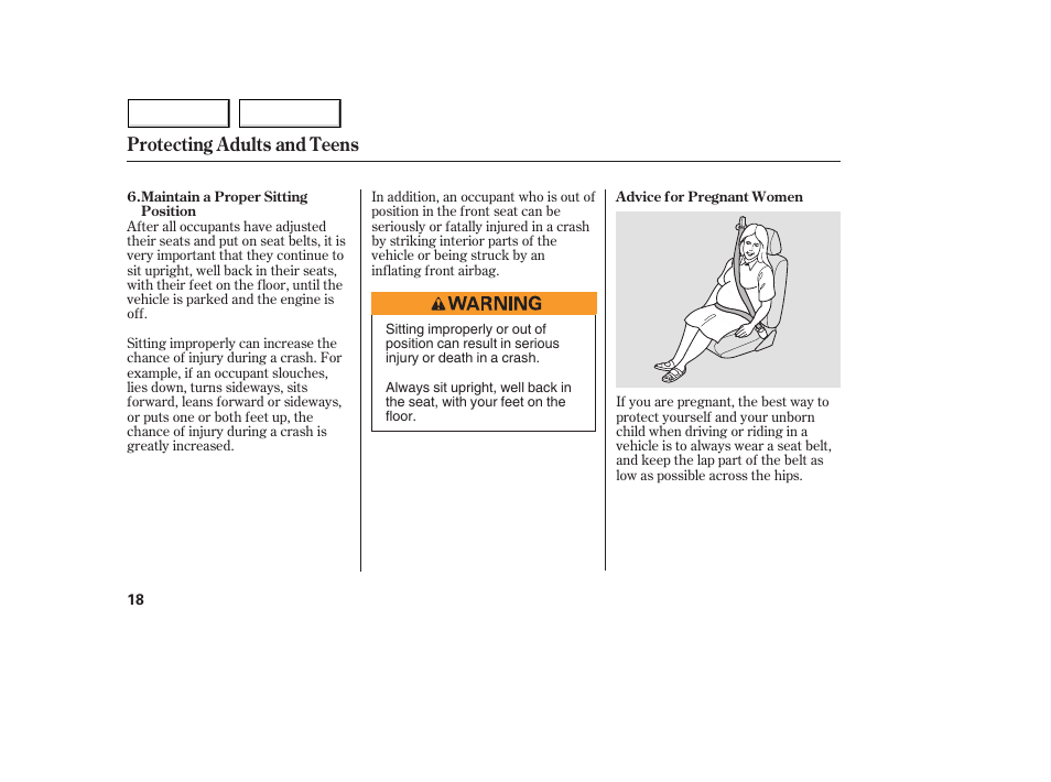 Protecting adults and teens | Acura 2005 MDX - Owner's Manual User Manual | Page 20 / 312