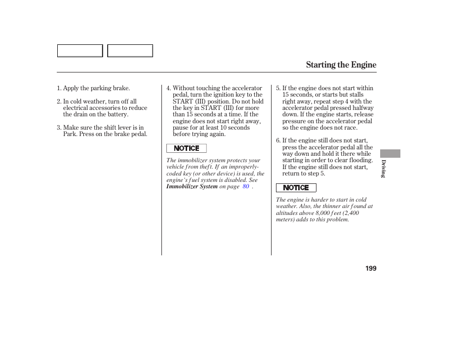 Starting the engine | Acura 2005 MDX - Owner's Manual User Manual | Page 201 / 312