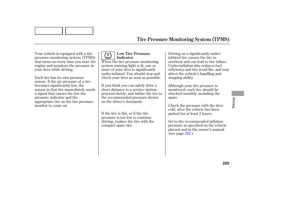 Tire pressure monitoring system (tpms) | Acura 2005 MDX - Owner's Manual User Manual | Page 207 / 312