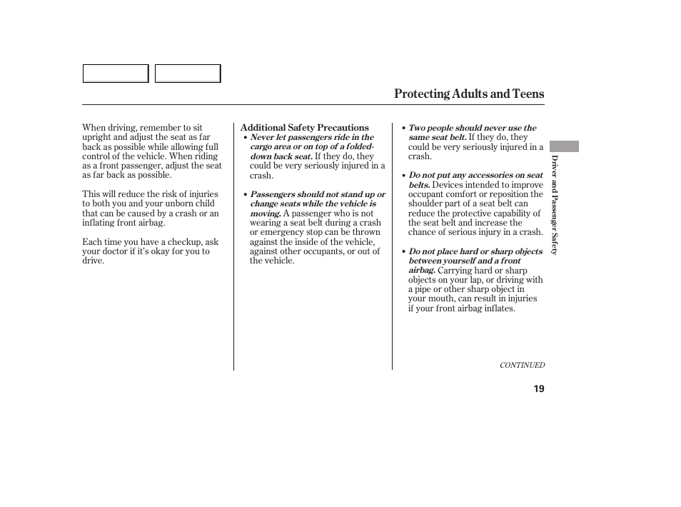 Protecting adults and teens | Acura 2005 MDX - Owner's Manual User Manual | Page 21 / 312