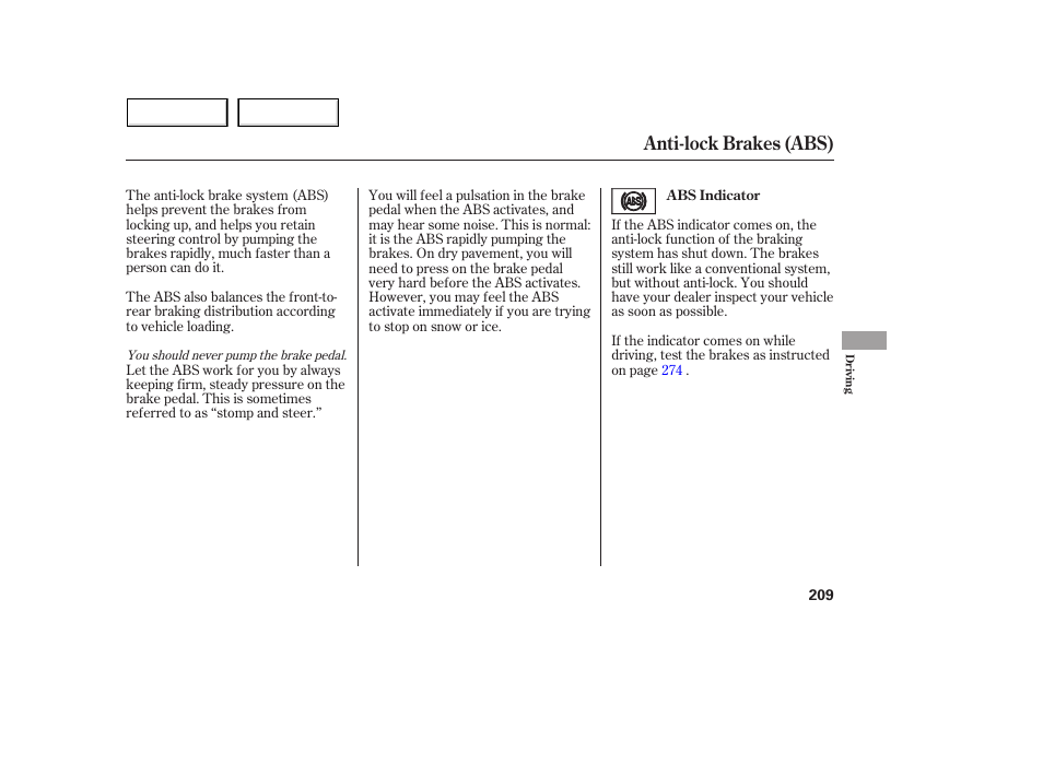 Anti-lock brakes (abs) | Acura 2005 MDX - Owner's Manual User Manual | Page 211 / 312