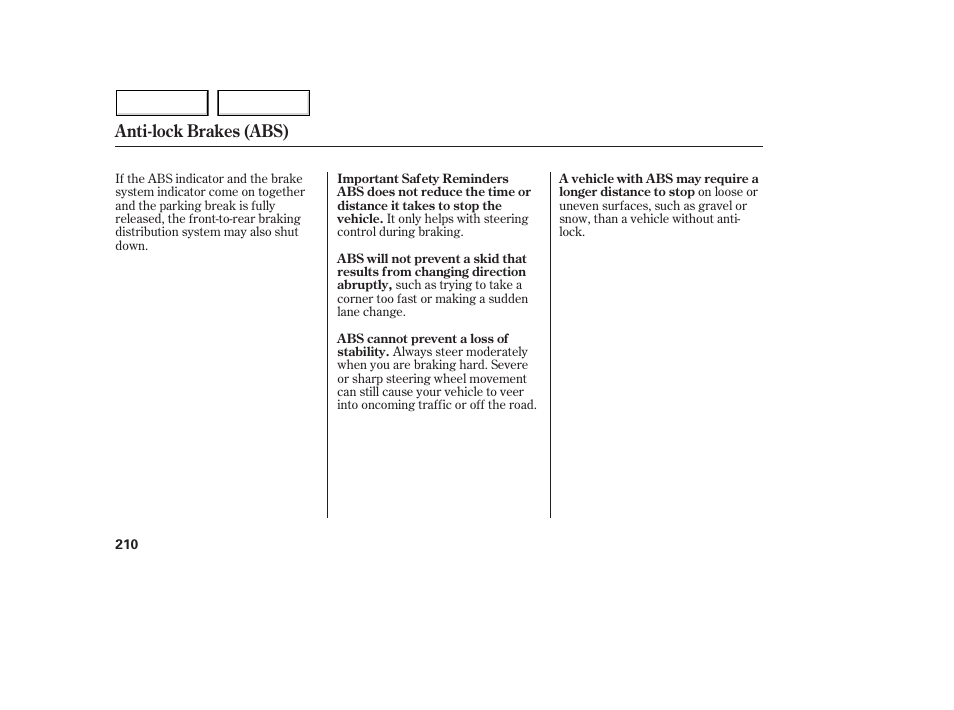 Anti-lock brakes (abs) | Acura 2005 MDX - Owner's Manual User Manual | Page 212 / 312