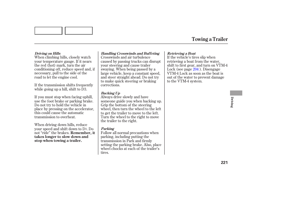 Towing a trailer | Acura 2005 MDX - Owner's Manual User Manual | Page 223 / 312