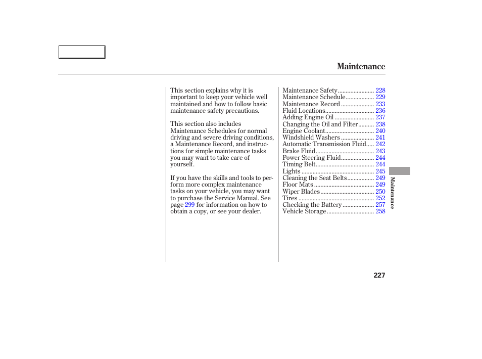 Maintenance | Acura 2005 MDX - Owner's Manual User Manual | Page 229 / 312