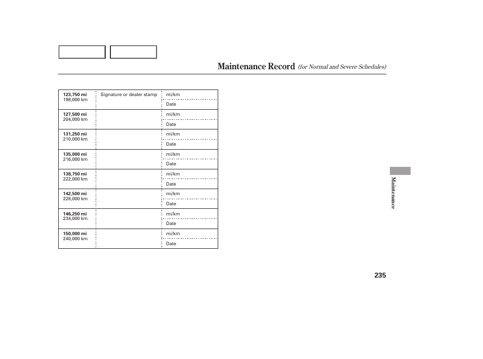 Maintenance record | Acura 2005 MDX - Owner's Manual User Manual | Page 237 / 312