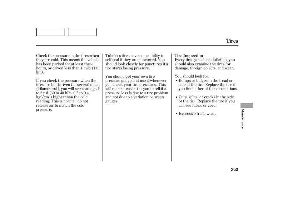 Tires | Acura 2005 MDX - Owner's Manual User Manual | Page 255 / 312
