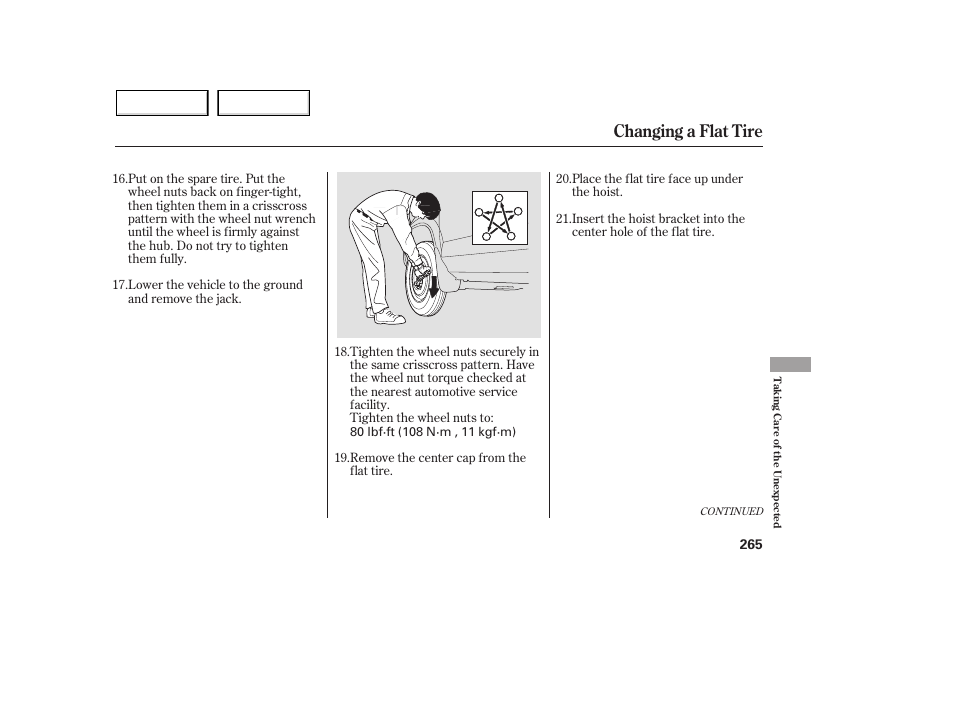 Changing a flat tire | Acura 2005 MDX - Owner's Manual User Manual | Page 267 / 312