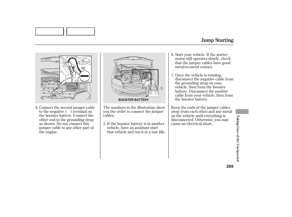Jump starting | Acura 2005 MDX - Owner's Manual User Manual | Page 271 / 312