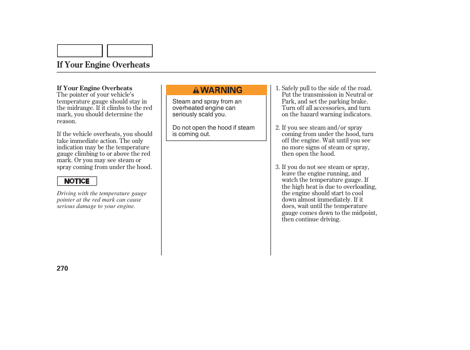 If your engine overheats | Acura 2005 MDX - Owner's Manual User Manual | Page 272 / 312