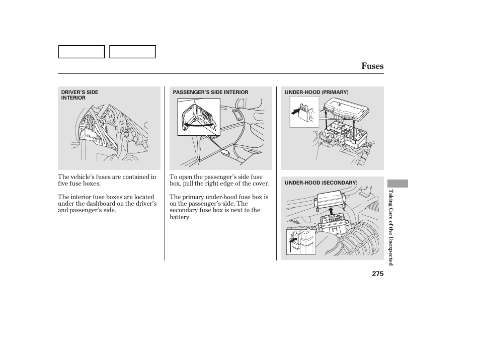 Fuses | Acura 2005 MDX - Owner's Manual User Manual | Page 277 / 312