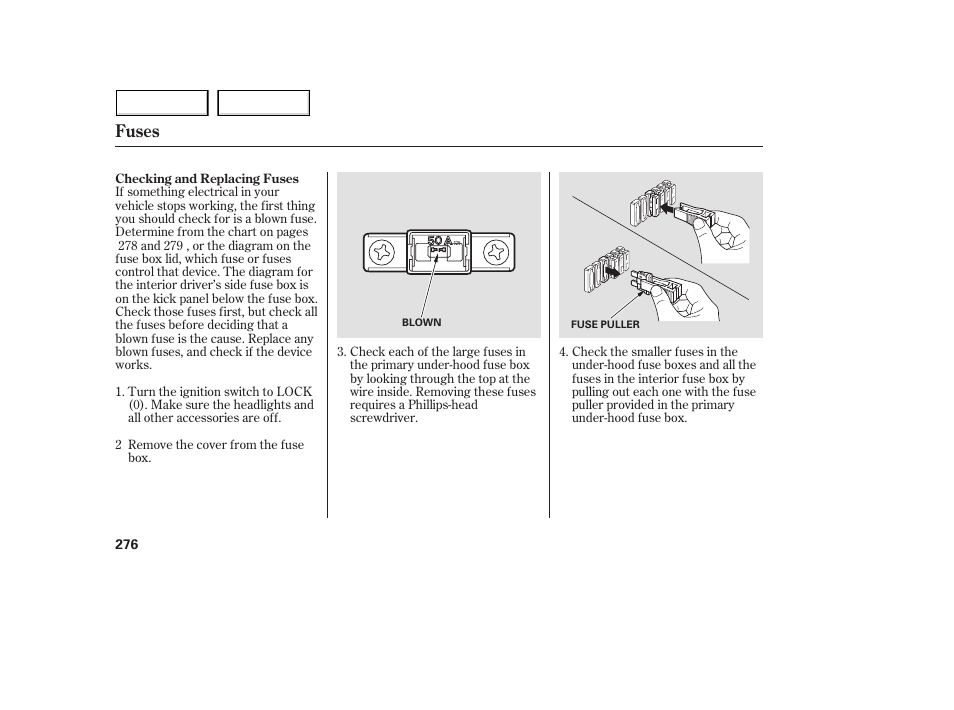 Fuses | Acura 2005 MDX - Owner's Manual User Manual | Page 278 / 312