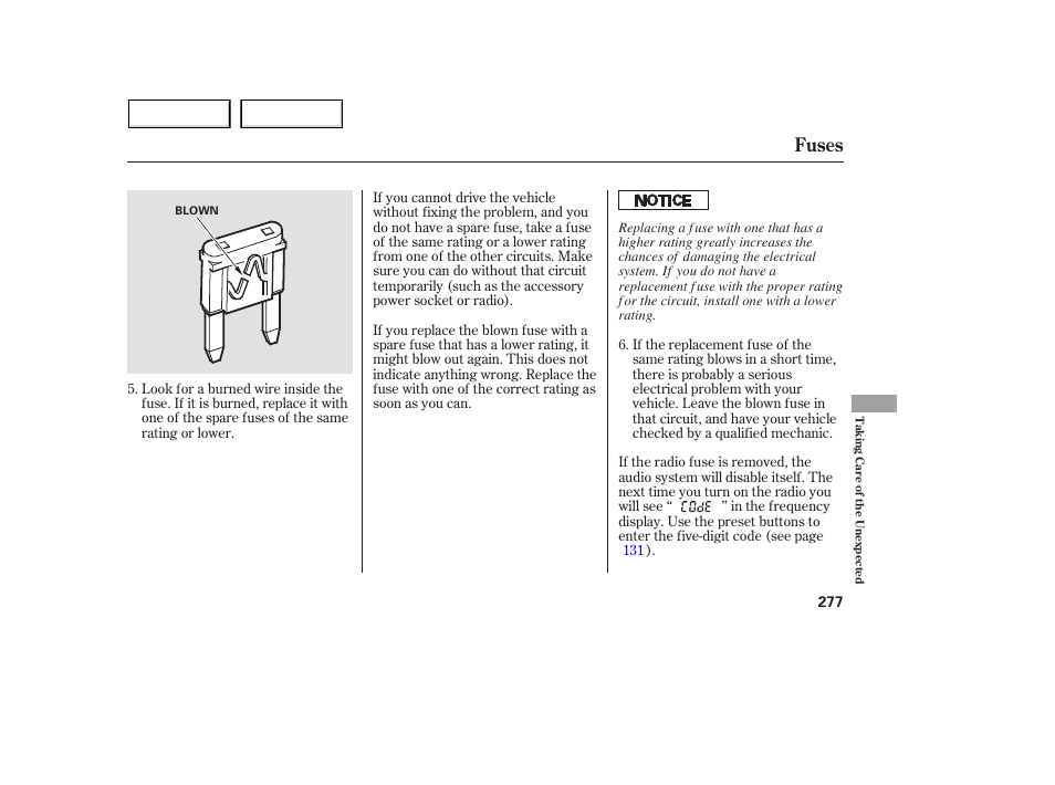 Fuses | Acura 2005 MDX - Owner's Manual User Manual | Page 279 / 312