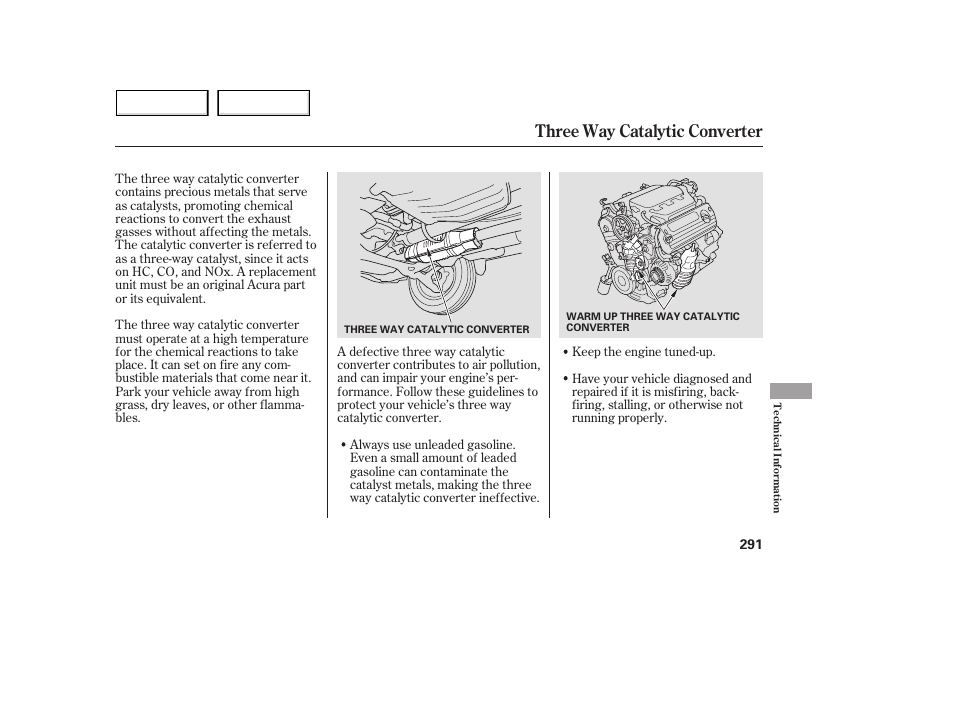 Three way catalytic converter | Acura 2005 MDX - Owner's Manual User Manual | Page 293 / 312