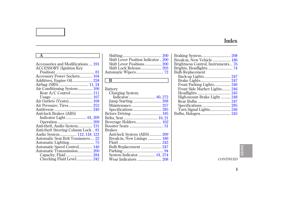 Index | Acura 2005 MDX - Owner's Manual User Manual | Page 303 / 312