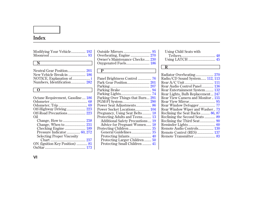 Index | Acura 2005 MDX - Owner's Manual User Manual | Page 308 / 312