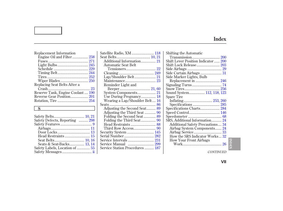 Index | Acura 2005 MDX - Owner's Manual User Manual | Page 309 / 312
