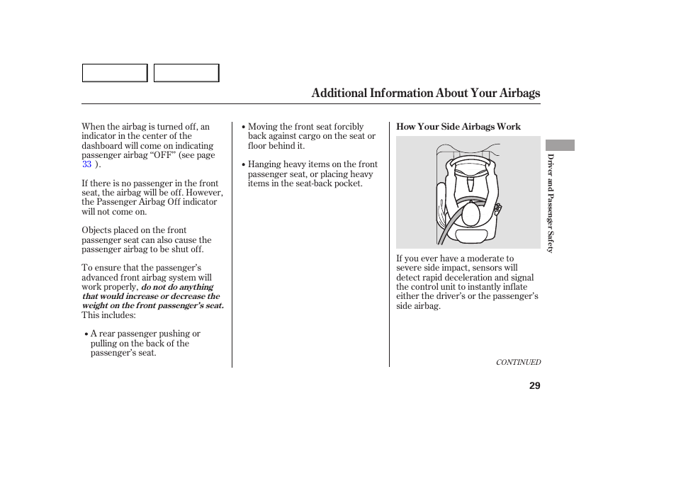 Additional information about your airbags | Acura 2005 MDX - Owner's Manual User Manual | Page 31 / 312