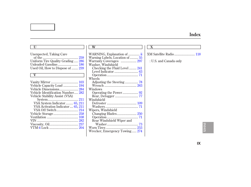 Index | Acura 2005 MDX - Owner's Manual User Manual | Page 311 / 312