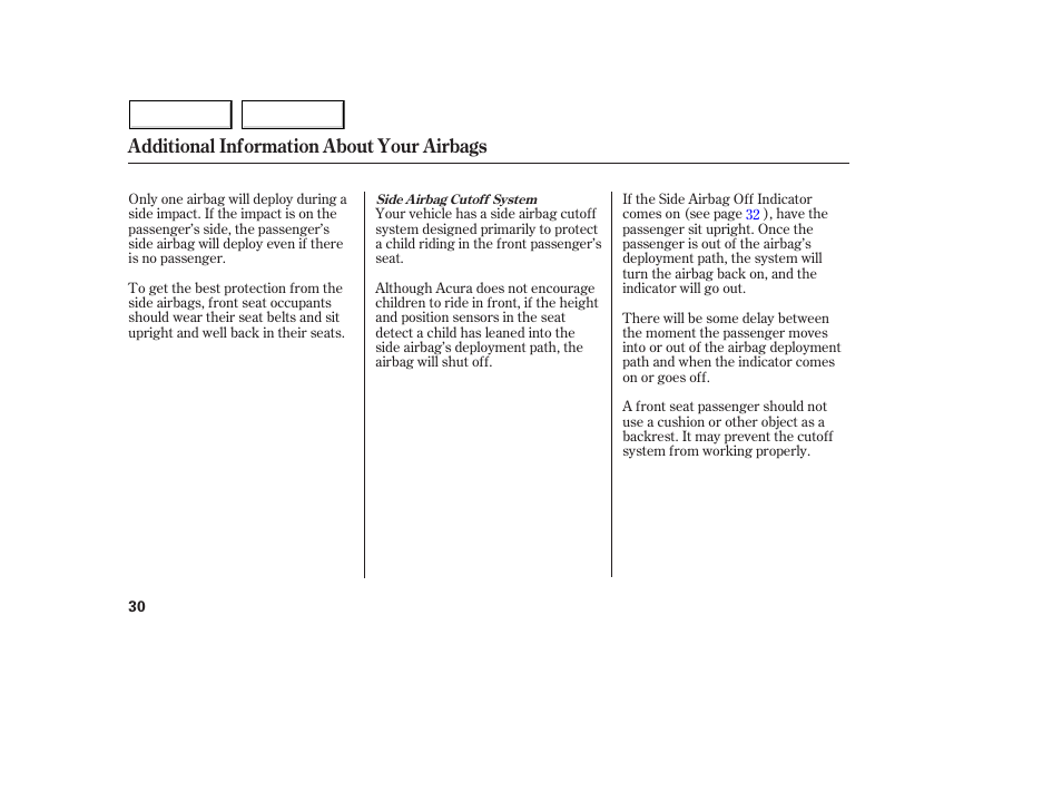 Additional information about your airbags | Acura 2005 MDX - Owner's Manual User Manual | Page 32 / 312