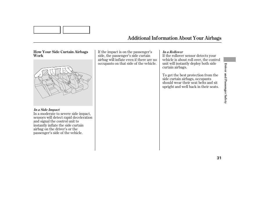 Additional information about your airbags | Acura 2005 MDX - Owner's Manual User Manual | Page 33 / 312