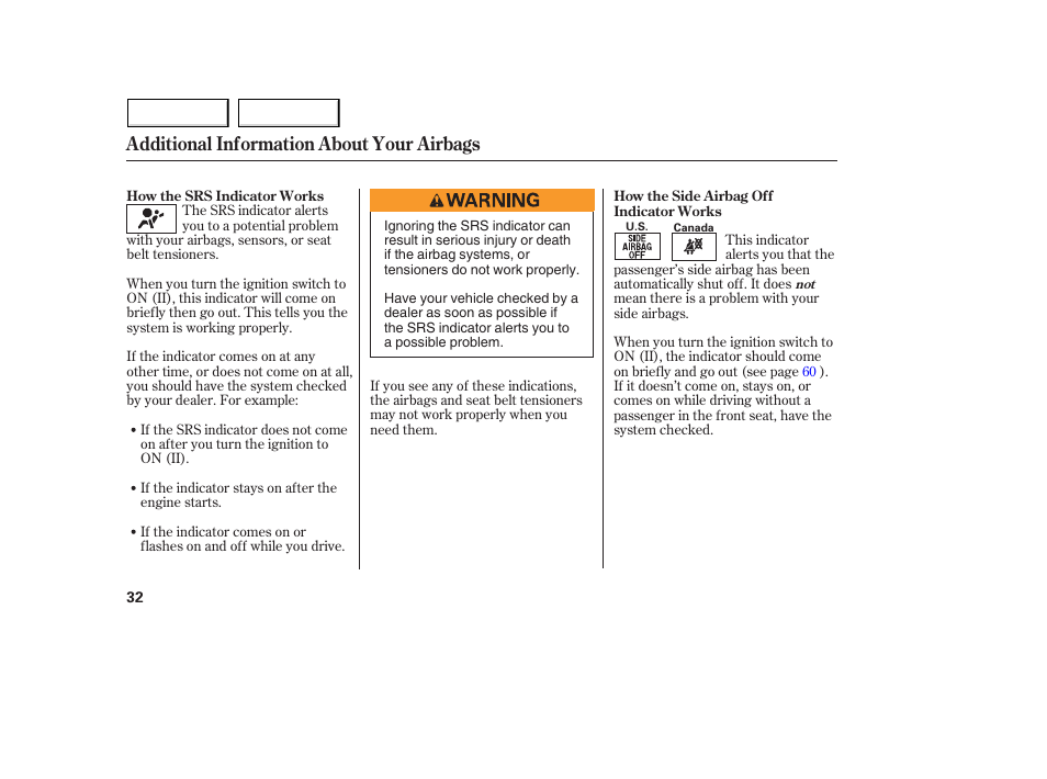 Additional information about your airbags | Acura 2005 MDX - Owner's Manual User Manual | Page 34 / 312