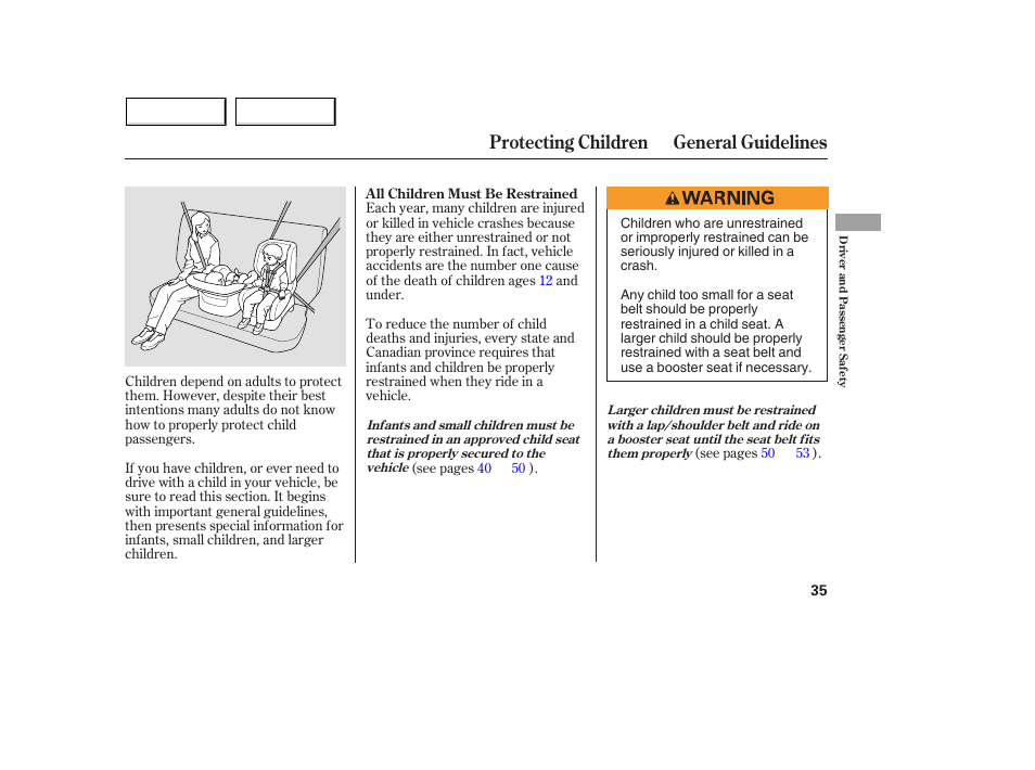 Protecting children general guidelines | Acura 2005 MDX - Owner's Manual User Manual | Page 37 / 312