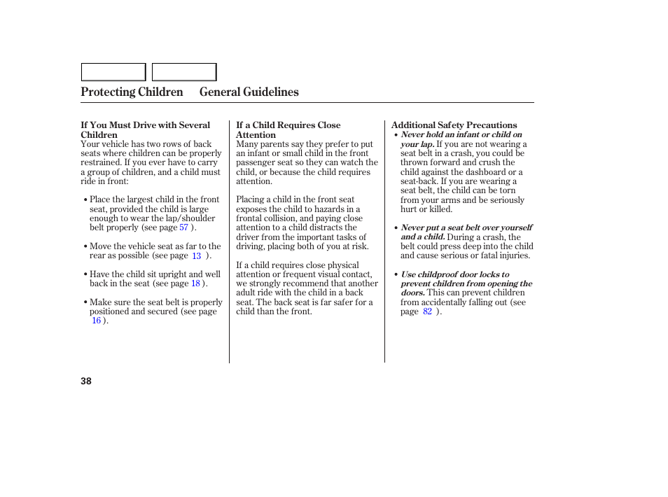 Protecting children general guidelines | Acura 2005 MDX - Owner's Manual User Manual | Page 40 / 312