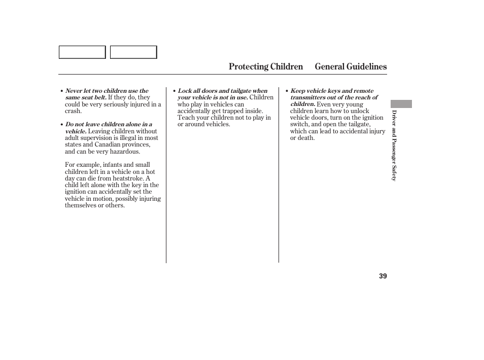 Protecting children general guidelines | Acura 2005 MDX - Owner's Manual User Manual | Page 41 / 312