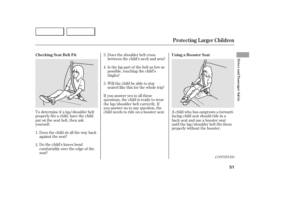 Protecting larger children | Acura 2005 MDX - Owner's Manual User Manual | Page 53 / 312